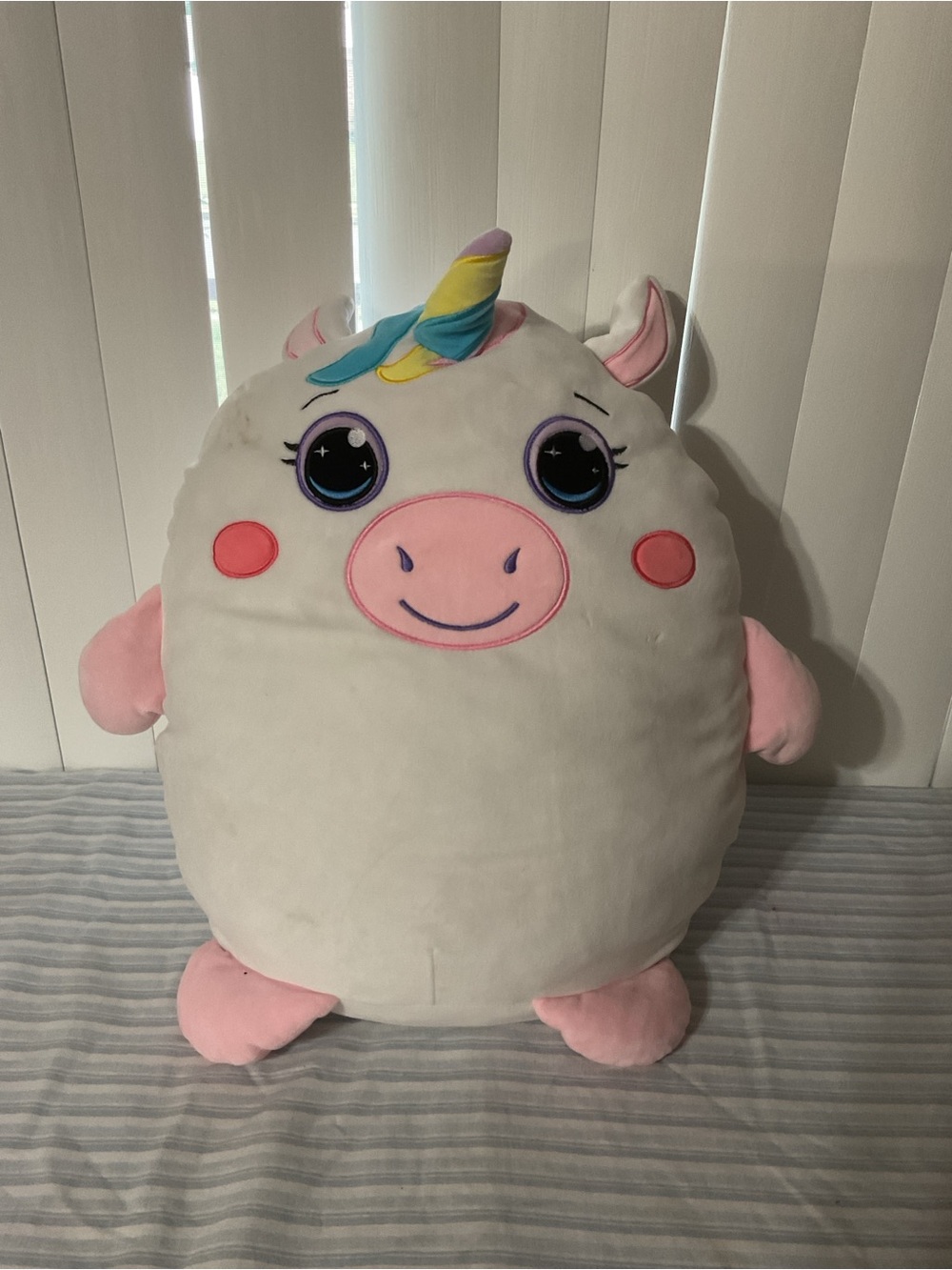 Squishmallows-Inspired White & Pink Unicorn Plush Pillow